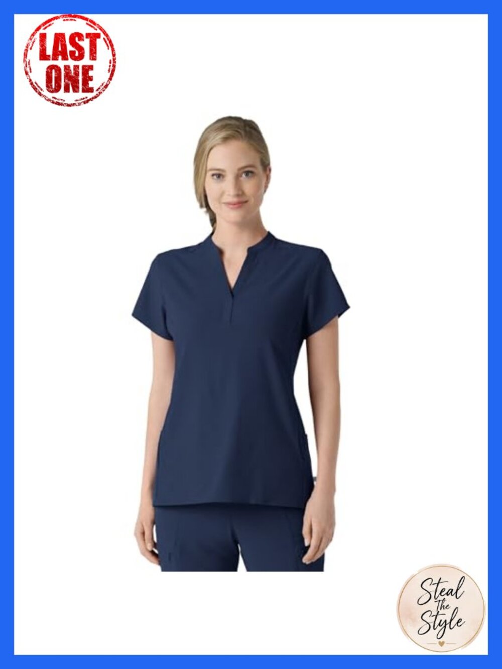 Mandarin Collar Scrub Top Medical Uniform Short Sleeve Modern Fit